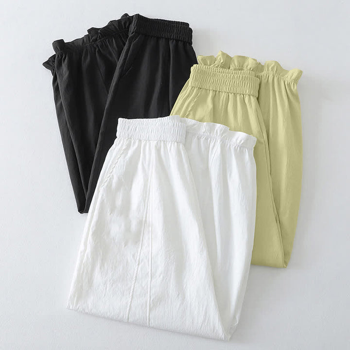 Buddha Stones Pantaloni estivi casual minimalisti a tinta unita con orlo a balze, pantaloni harem da donna con tasche - image 21