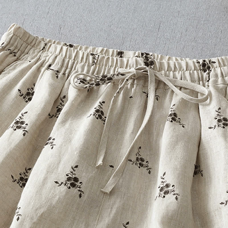 Buddha Stones Pantaloni corti estivi casual vintage con coulisse, stampa floreale a pois, pantaloni harem da donna con tasca - image 1