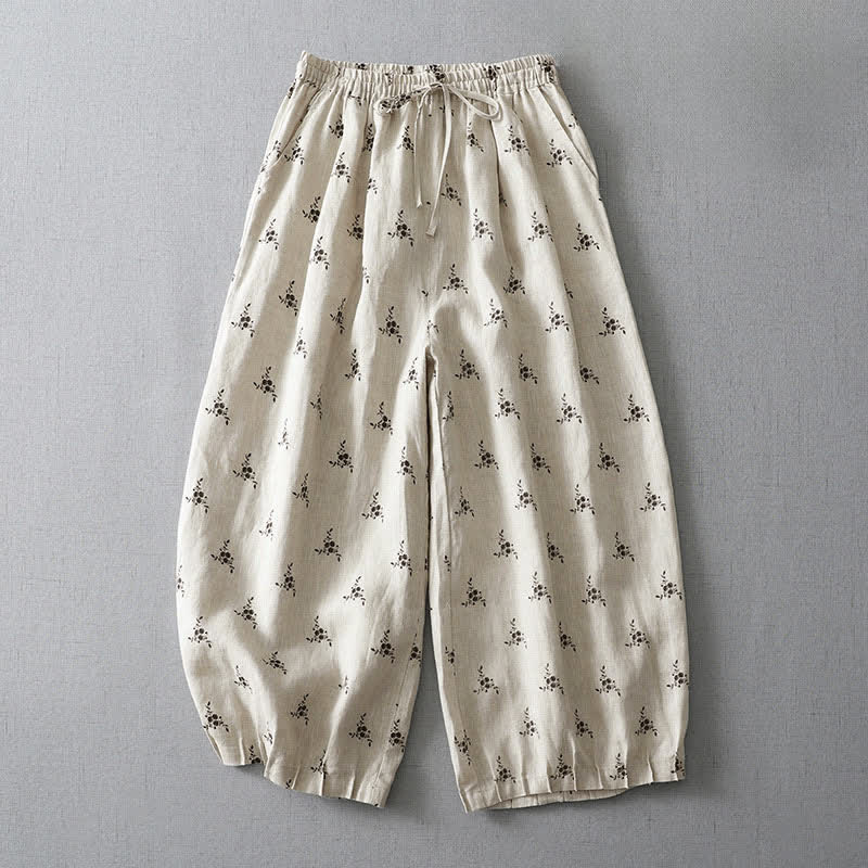 Buddha Stones Pantaloni corti estivi casual vintage con coulisse, stampa floreale a pois, pantaloni harem da donna con tasca - Nevicare - US8-10, UK/AU12-14, EU40-42 (2XL) - image 0