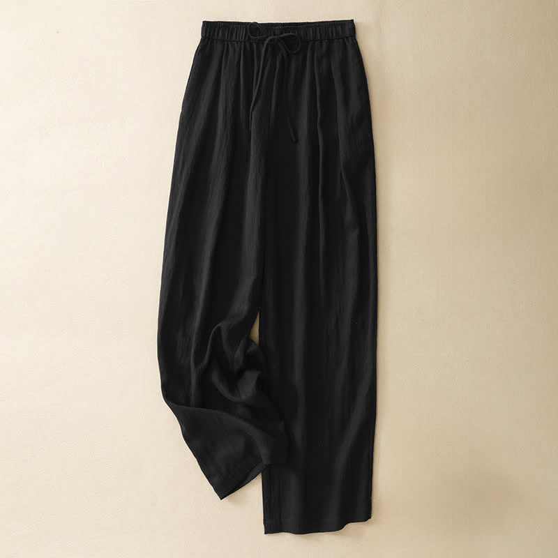 Buddha Stones Pantaloni lunghi estivi casual minimalisti con coulisse, tinta unita, da donna, affusolati e con tasche. - Nero - US8-10, UK/AU12-14, EU40-42 (2XL) - image 5