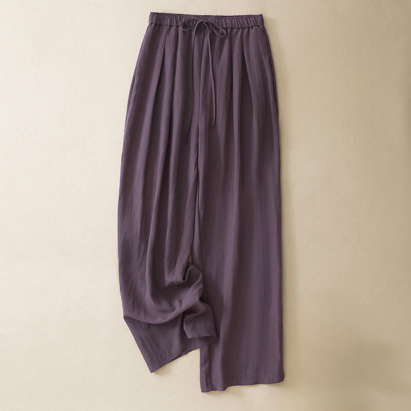 Buddha Stones Pantaloni lunghi estivi casual minimalisti con coulisse, tinta unita, da donna, affusolati e con tasche. - Viola - US8-10, UK/AU12-14, EU40-42 (2XL) - image 0