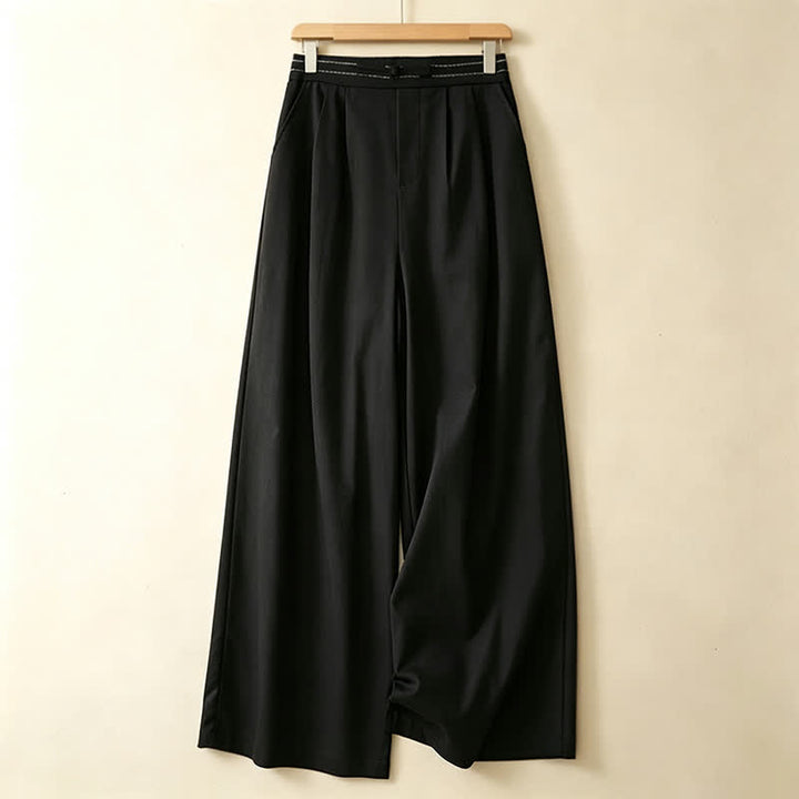 Buddha Stones Pantaloni estivi casual minimalisti a tinta unita alla caviglia, con un bottone a rana, gamba dritta e tasche. - Nero - US12, UK/AU16, EU44 (3XL) - image 5
