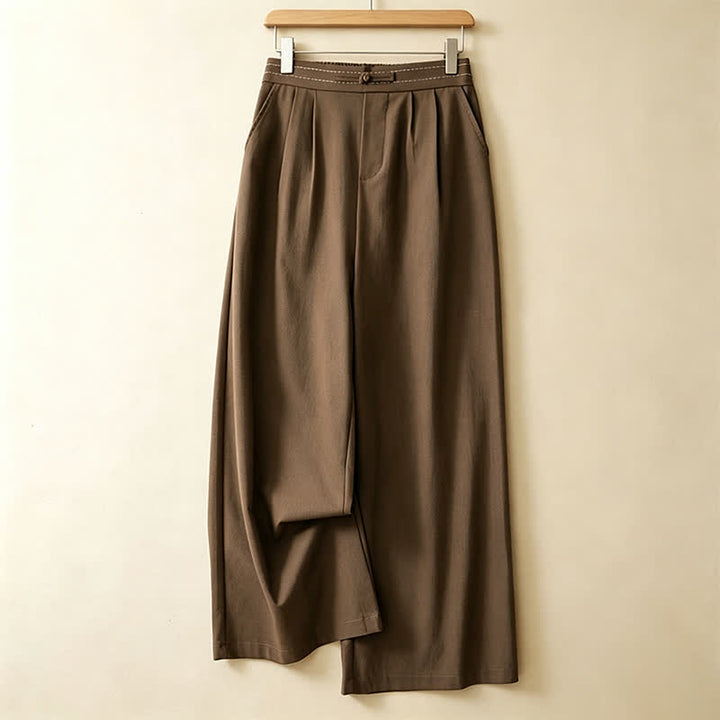 Buddha Stones Pantaloni estivi casual minimalisti a tinta unita alla caviglia, con un bottone a rana, gamba dritta e tasche. - Siena - US12, UK/AU16, EU44 (3XL) - image 0