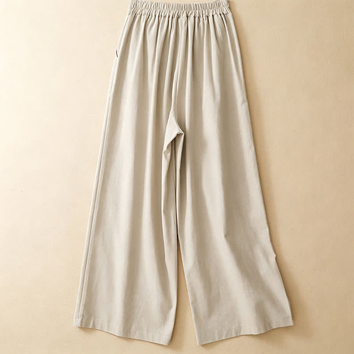 Buddha Stones Pantaloni estivi casual minimalisti a tinta unita alla caviglia, con un bottone a rana, gamba dritta e tasche. - image 11