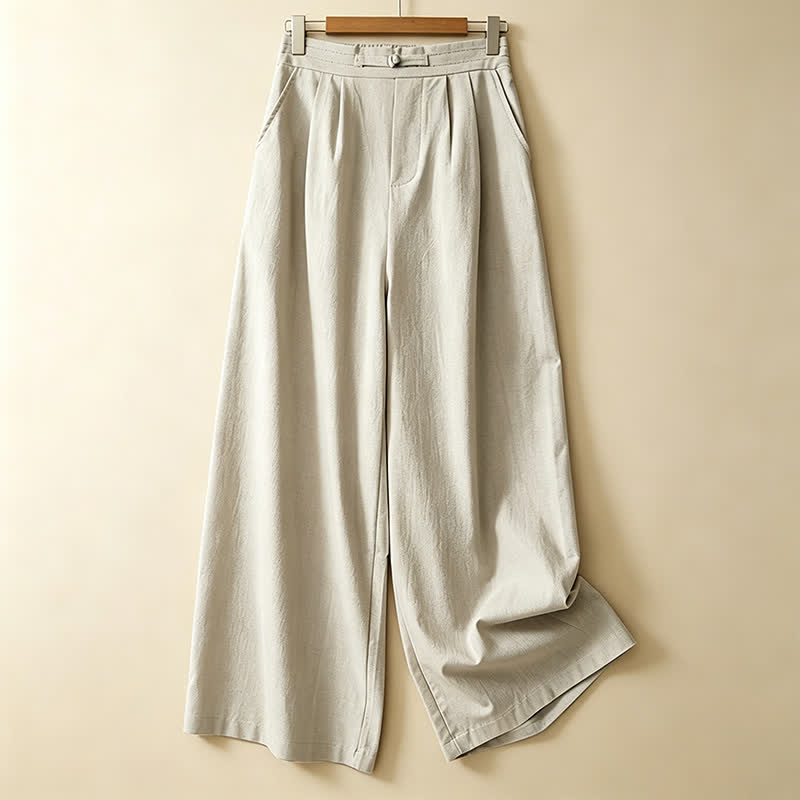 Buddha Stones Pantaloni estivi casual minimalisti a tinta unita alla caviglia, con un bottone a rana, gamba dritta e tasche. - Beige - US12, UK/AU16, EU44 (3XL) - image 10
