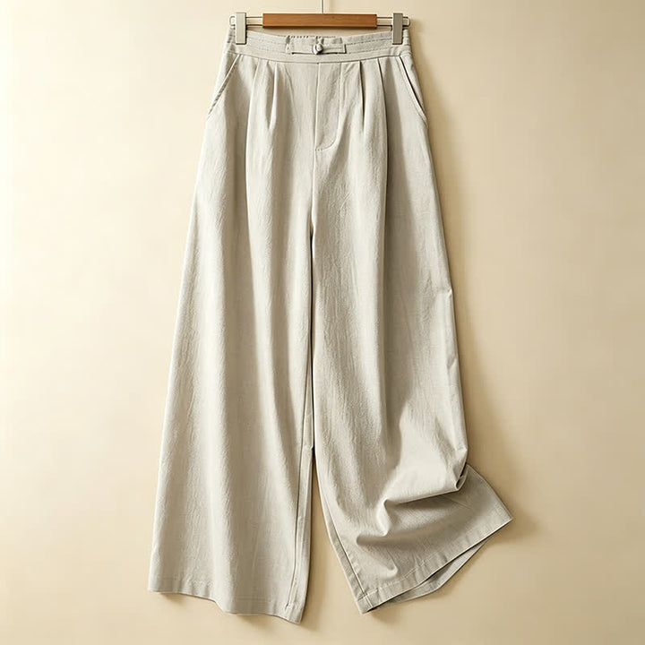 Buddha Stones Pantaloni estivi casual minimalisti a tinta unita alla caviglia, con un bottone a rana, gamba dritta e tasche. - Beige - US12, UK/AU16, EU44 (3XL) - image 10
