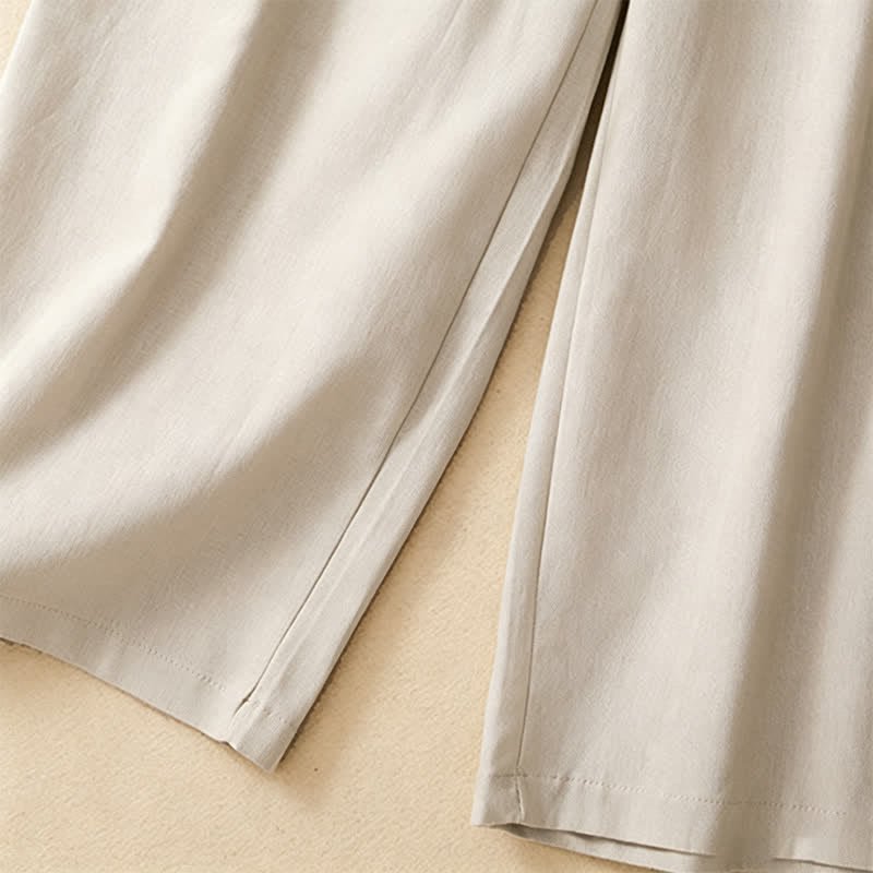 Buddha Stones Pantaloni estivi casual minimalisti a tinta unita alla caviglia, con un bottone a rana, gamba dritta e tasche. - image 17
