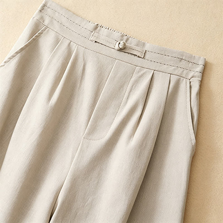 Buddha Stones Pantaloni estivi casual minimalisti a tinta unita alla caviglia, con un bottone a rana, gamba dritta e tasche. - image 13