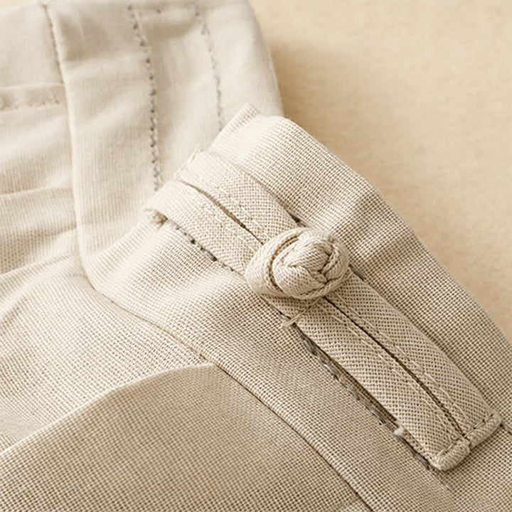 Buddha Stones Pantaloni estivi casual minimalisti a tinta unita alla caviglia, con un bottone a rana, gamba dritta e tasche. - image 14
