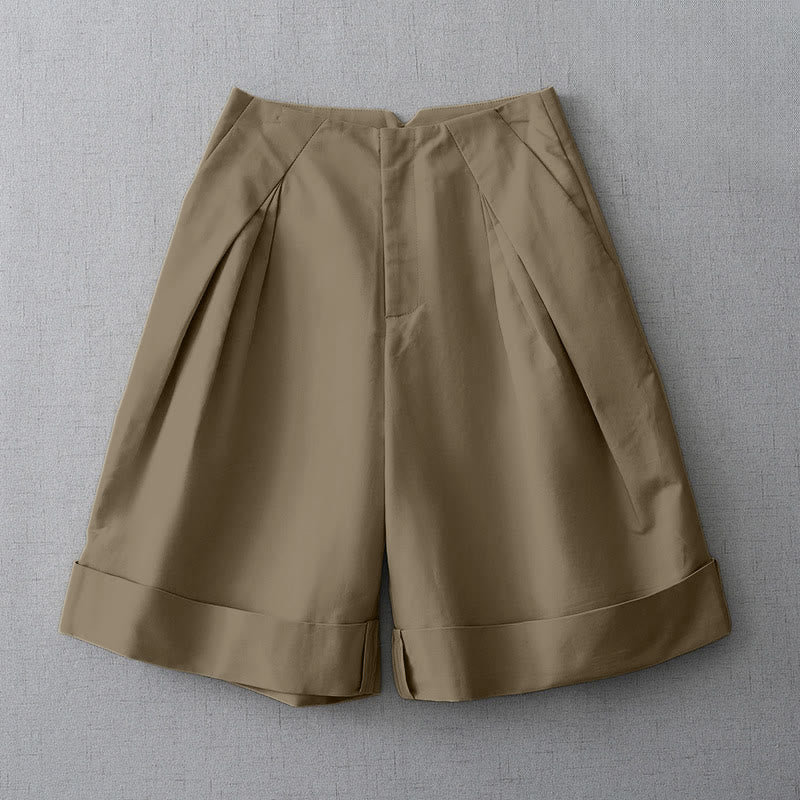 Buddha Stones Pantaloncini da donna estivi minimalisti ed eleganti con cerniera e tasche. - Tan - US8-10, UK/AU12-14, EU40-42 (2XL) - image 0