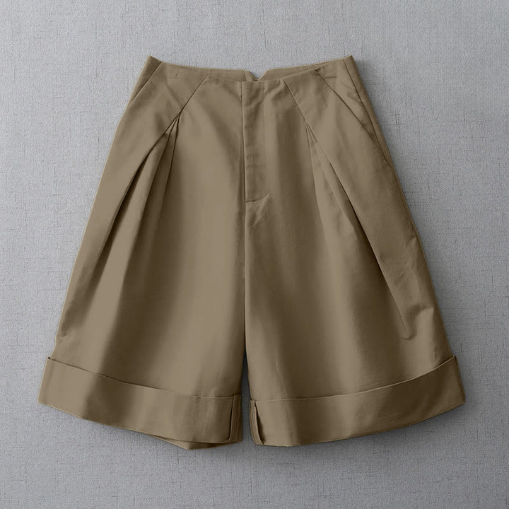 Buddha Stones Pantaloncini da donna estivi minimalisti ed eleganti con cerniera e tasche. - Tan - US8-10, UK/AU12-14, EU40-42 (2XL) - image 0