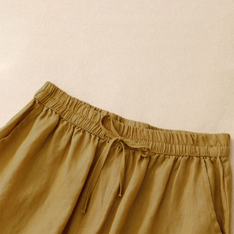 Buddha Stones Pantaloncini da donna estivi casual, minimalisti, con coulisse, ricami, linee ondulate e motivi geometrici, con tasche. - image 1