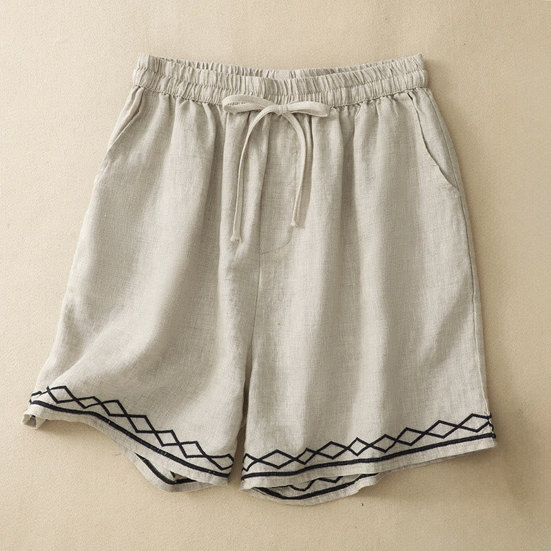 Buddha Stones Pantaloncini da donna estivi casual, minimalisti, con coulisse, ricami, linee ondulate e motivi geometrici, con tasche. - Grano - US8-10, UK/AU12-14, EU40-42 (2XL) - image 15