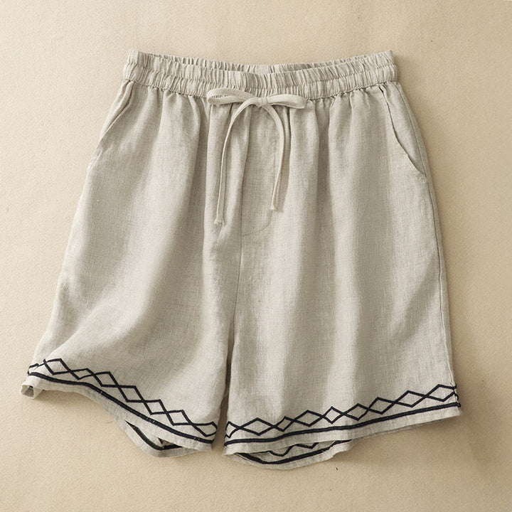 Buddha Stones Pantaloncini da donna estivi casual, minimalisti, con coulisse, ricami, linee ondulate e motivi geometrici, con tasche. - Grano - US8-10, UK/AU12-14, EU40-42 (2XL) - image 15
