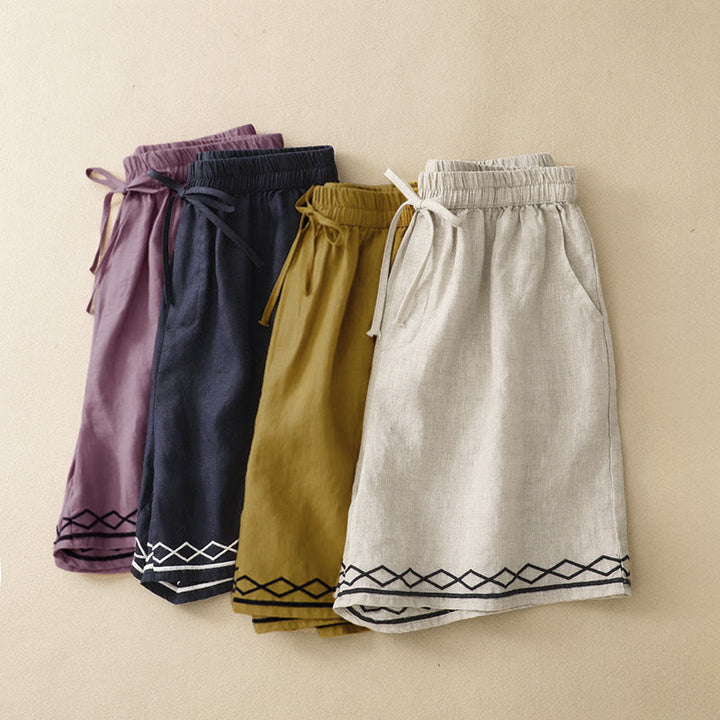 Buddha Stones Pantaloncini da donna estivi casual, minimalisti, con coulisse, ricami, linee ondulate e motivi geometrici, con tasche. - image 24