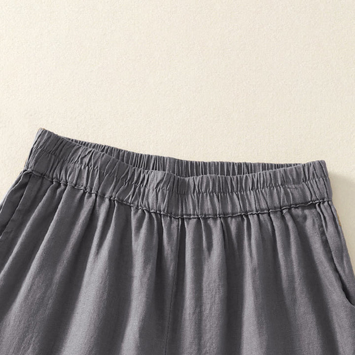Buddha Stones Pantaloncini da donna estivi casual vintage a tinta unita con elastico in vita e orlo a balze, con tasche. - image 14