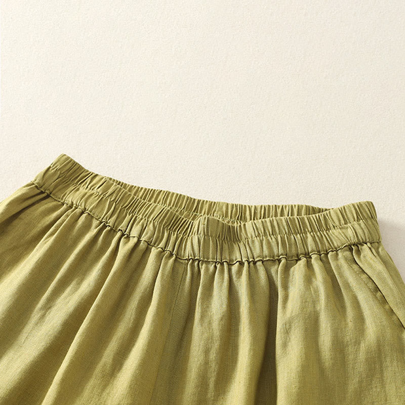 Buddha Stones Pantaloncini da donna estivi casual vintage a tinta unita con elastico in vita e orlo a balze, con tasche. - image 17