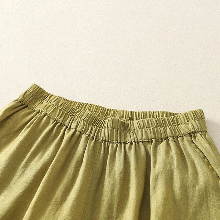 Buddha Stones Pantaloncini da donna estivi casual vintage a tinta unita con elastico in vita e orlo a balze, con tasche. - image 17