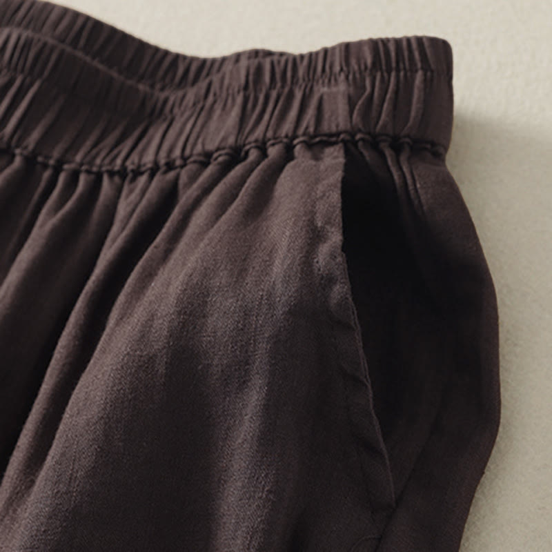 Buddha Stones Pantaloncini da donna estivi casual vintage a tinta unita con elastico in vita e orlo a balze, con tasche. - image 11