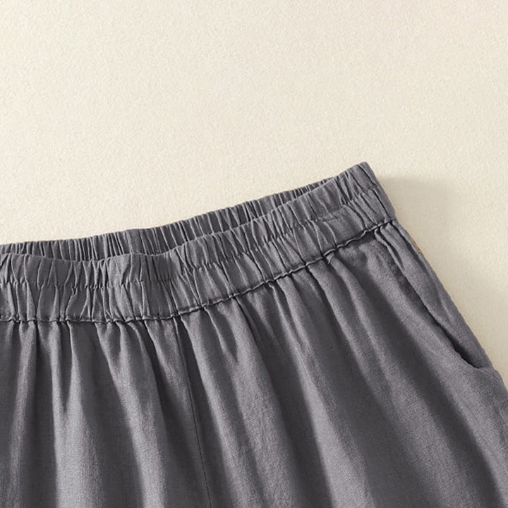 Buddha Stones Pantaloncini da donna estivi casual vintage a tinta unita con elastico in vita e orlo a balze, con tasche. - image 15