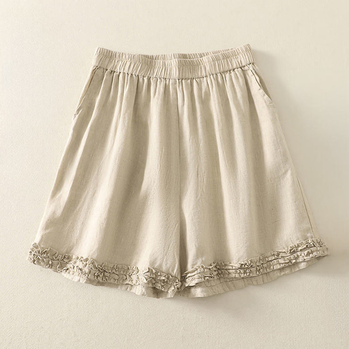 Buddha Stones Pantaloncini da donna estivi casual vintage a tinta unita con elastico in vita e orlo a balze, con tasche. - Beige - US8-10, UK/AU12-14, EU40-42 (2XL) - image 21
