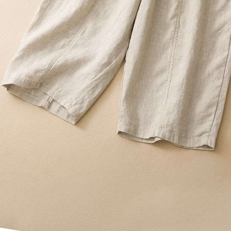 Buddha Stones Pantaloni corti estivi casual minimalisti a tinta unita con volant e vita elasticizzata, gamba dritta e tasca. - image 21