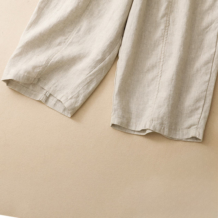 Buddha Stones Pantaloni corti estivi casual minimalisti a tinta unita con volant e vita elasticizzata, gamba dritta e tasca. - image 21