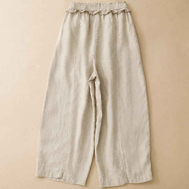 Buddha Stones Pantaloni corti estivi casual minimalisti a tinta unita con volant e vita elasticizzata, gamba dritta e tasca. - image 16