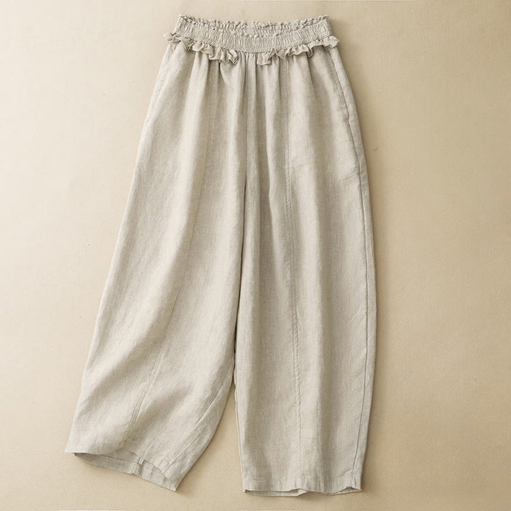Buddha Stones Pantaloni corti estivi casual minimalisti a tinta unita con volant e vita elasticizzata, gamba dritta e tasca. - Beige - US8-10, UK/AU12-14, EU40-42 (2XL) - image 15