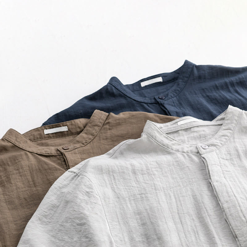 Buddha Stones Camicia da uomo estiva casual a maniche corte, stile Tang, con colletto alla coreana, mezzo bottone e taschino decorativo. - image 18