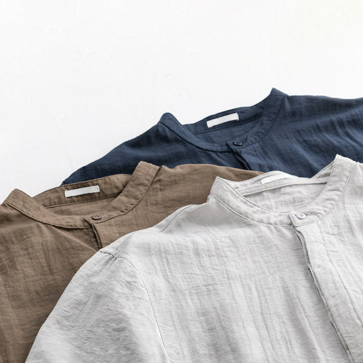Buddha Stones Camicia da uomo estiva casual a maniche corte, stile Tang, con colletto alla coreana, mezzo bottone e taschino decorativo. - image 18