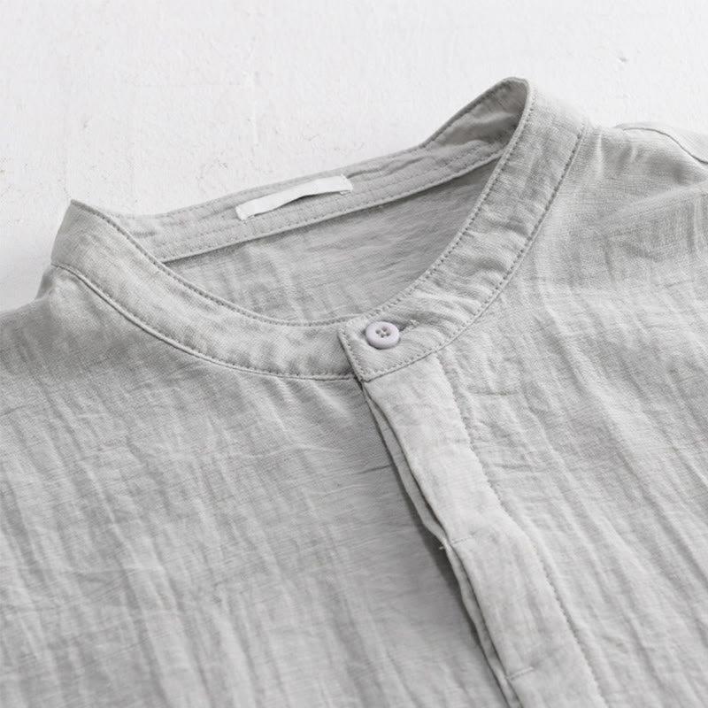 Buddha Stones Camicia da uomo estiva casual a maniche corte, stile Tang, con colletto alla coreana, mezzo bottone e taschino decorativo. - image 3