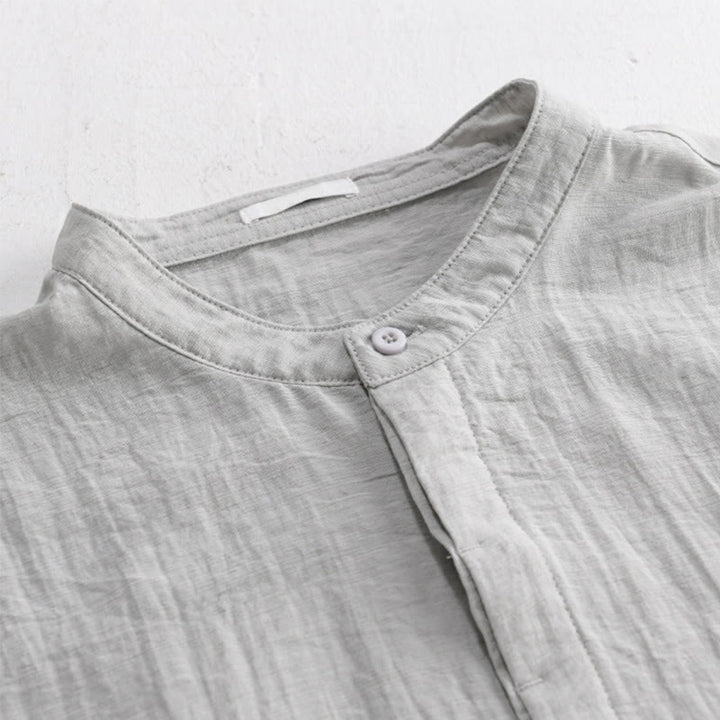 Buddha Stones Camicia da uomo estiva casual a maniche corte, stile Tang, con colletto alla coreana, mezzo bottone e taschino decorativo. - image 3