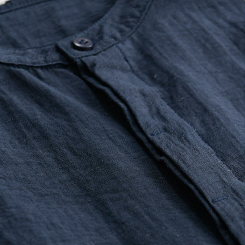 Buddha Stones Camicia da uomo estiva casual a maniche corte, stile Tang, con colletto alla coreana, mezzo bottone e taschino decorativo. - image 11