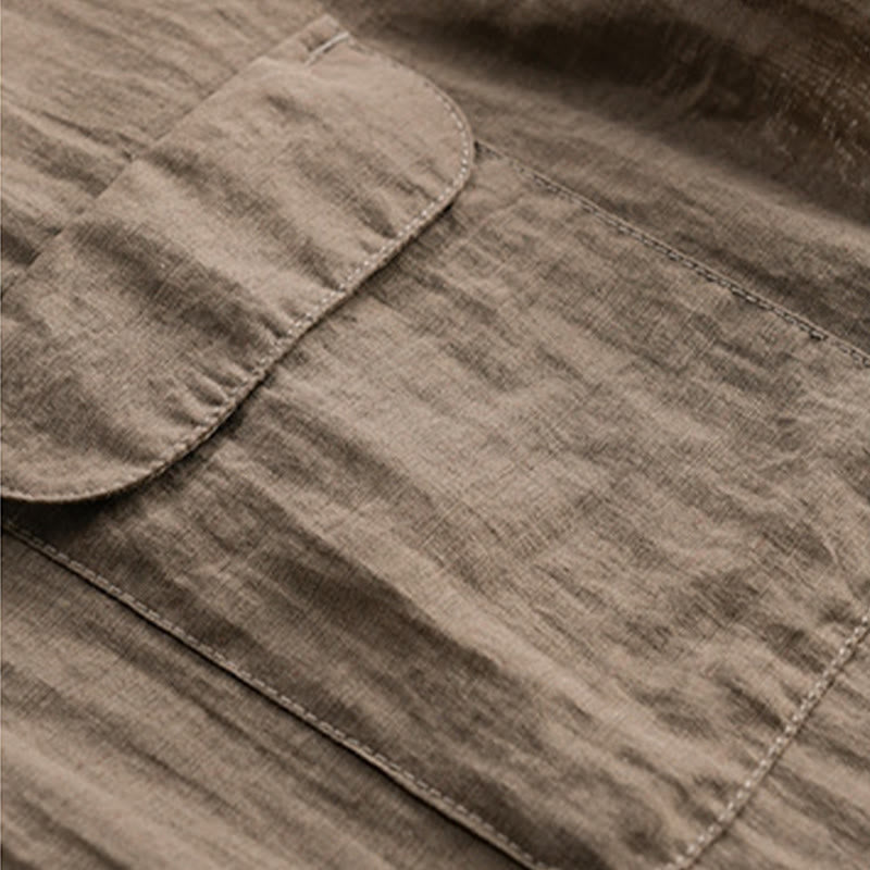 Buddha Stones Camicia da uomo estiva casual a maniche corte, stile Tang, con colletto alla coreana, mezzo bottone e taschino decorativo. - image 16