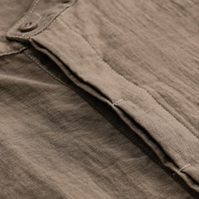 Buddha Stones Camicia da uomo estiva casual a maniche corte, stile Tang, con colletto alla coreana, mezzo bottone e taschino decorativo. - image 15