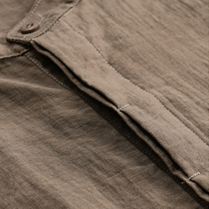 Buddha Stones Camicia da uomo estiva casual a maniche corte, stile Tang, con colletto alla coreana, mezzo bottone e taschino decorativo. - image 15
