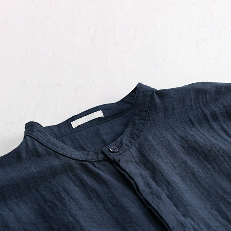 Buddha Stones Camicia da uomo estiva casual a maniche corte, stile Tang, con colletto alla coreana, mezzo bottone e taschino decorativo. - image 10