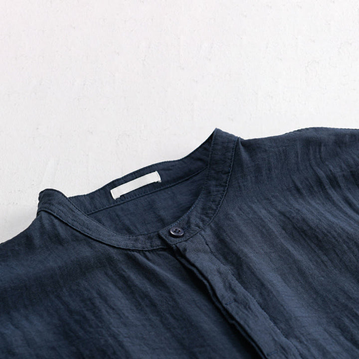 Buddha Stones Camicia da uomo estiva casual a maniche corte, stile Tang, con colletto alla coreana, mezzo bottone e taschino decorativo. - image 10