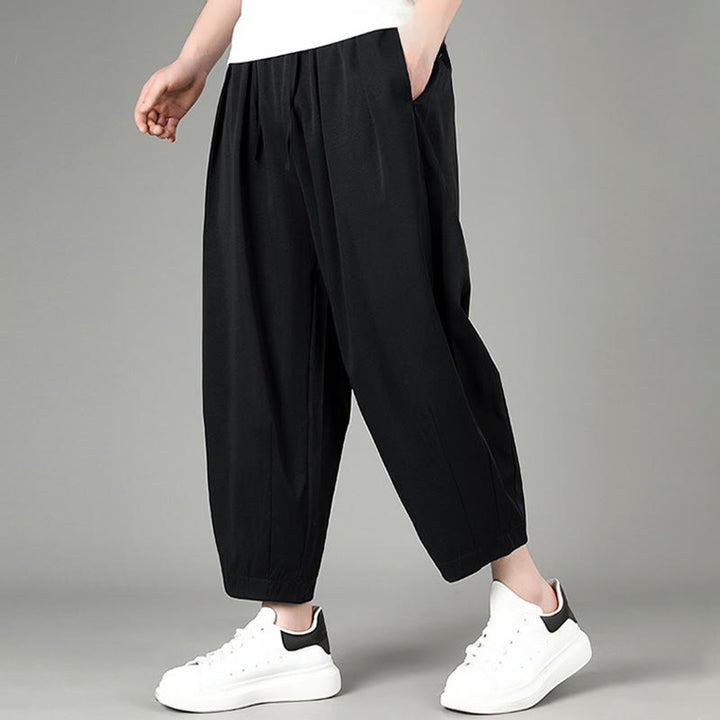 Buddha Stones Pantaloni capri estivi casual minimalisti con coulisse, pantaloni harem da uomo con tasche - image 6