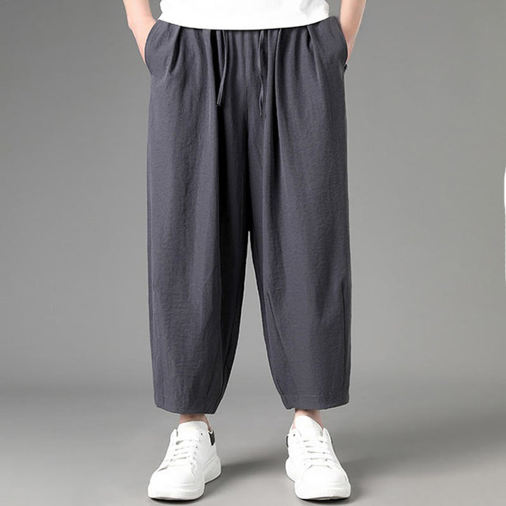 Buddha Stones Pantaloni capri estivi casual minimalisti con coulisse, pantaloni harem da uomo con tasche - Grigio tenue - US/UK/AU46, EU56 (5XL) - image 9
