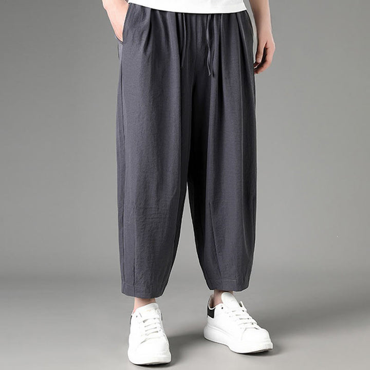 Buddha Stones Pantaloni capri estivi casual minimalisti con coulisse, pantaloni harem da uomo con tasche - image 10