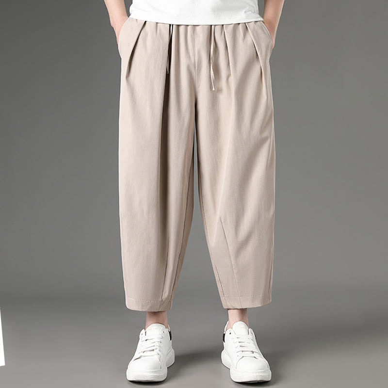 Buddha Stones Pantaloni capri estivi casual minimalisti con coulisse, pantaloni harem da uomo con tasche - Biancheria - US/UK/AU46, EU56 (5XL) - image 13