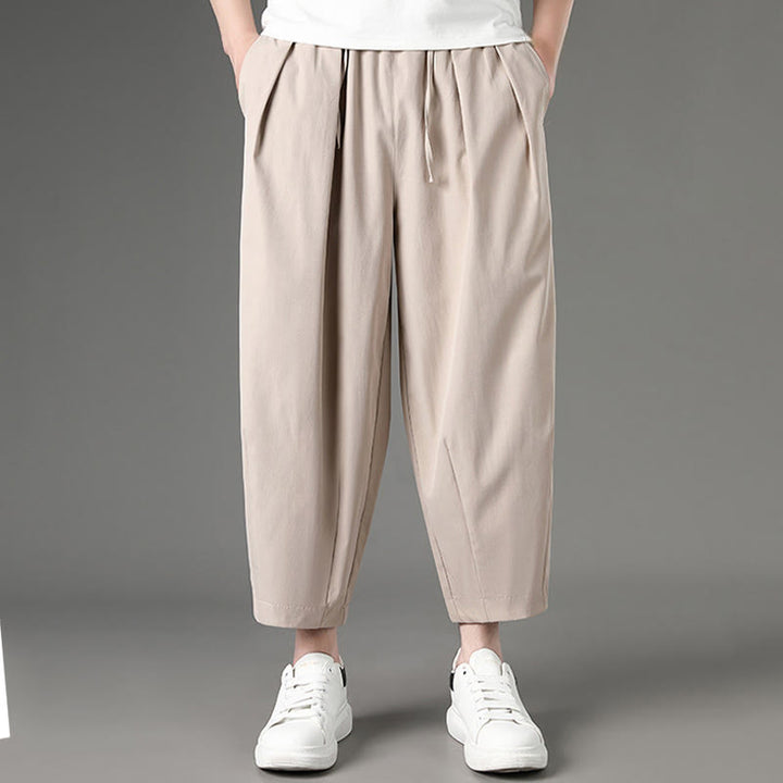 Buddha Stones Pantaloni capri estivi casual minimalisti con coulisse, pantaloni harem da uomo con tasche - Biancheria - US/UK/AU46, EU56 (5XL) - image 13