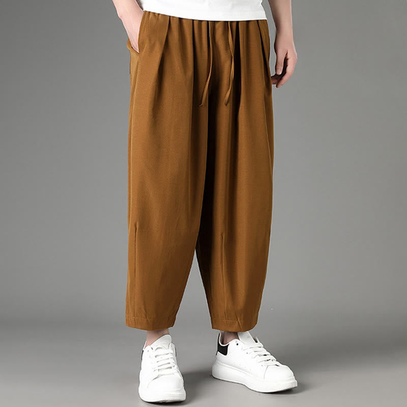 Buddha Stones Pantaloni capri estivi casual minimalisti con coulisse, pantaloni harem da uomo con tasche - image 2