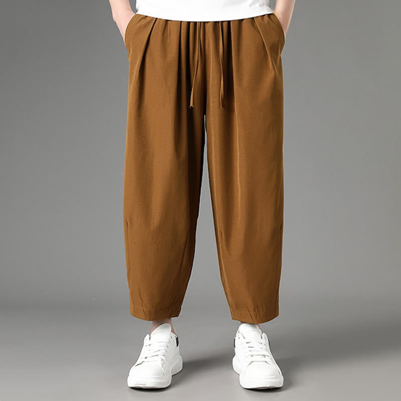 Buddha Stones Pantaloni capri estivi casual minimalisti con coulisse, pantaloni harem da uomo con tasche - image 3