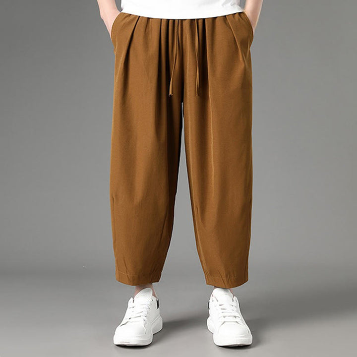 Buddha Stones Pantaloni capri estivi casual minimalisti con coulisse, pantaloni harem da uomo con tasche - image 3