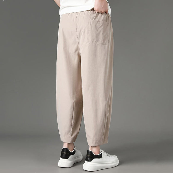 Buddha Stones Pantaloni capri estivi casual minimalisti con coulisse, pantaloni harem da uomo con tasche - image 16