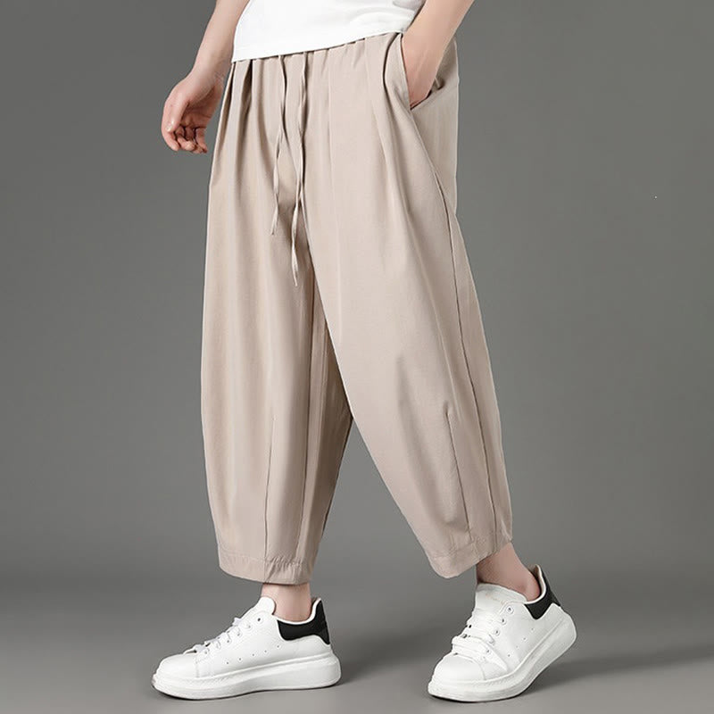 Buddha Stones Pantaloni capri estivi casual minimalisti con coulisse, pantaloni harem da uomo con tasche - image 15