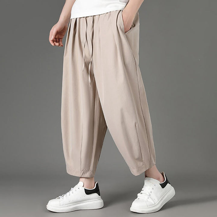 Buddha Stones Pantaloni capri estivi casual minimalisti con coulisse, pantaloni harem da uomo con tasche - image 15
